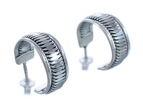 Navajo Patterned Sterling Silver Post Hoop Earrings CB118283